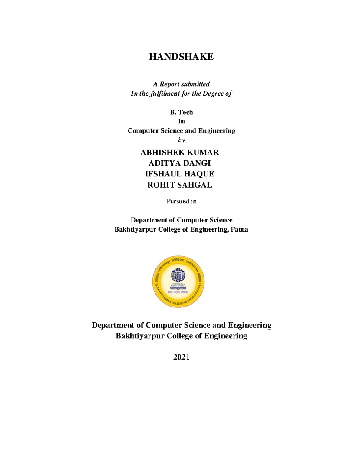 Handshake Report- a full fledged Android app - HANDSHAKE A Report ...