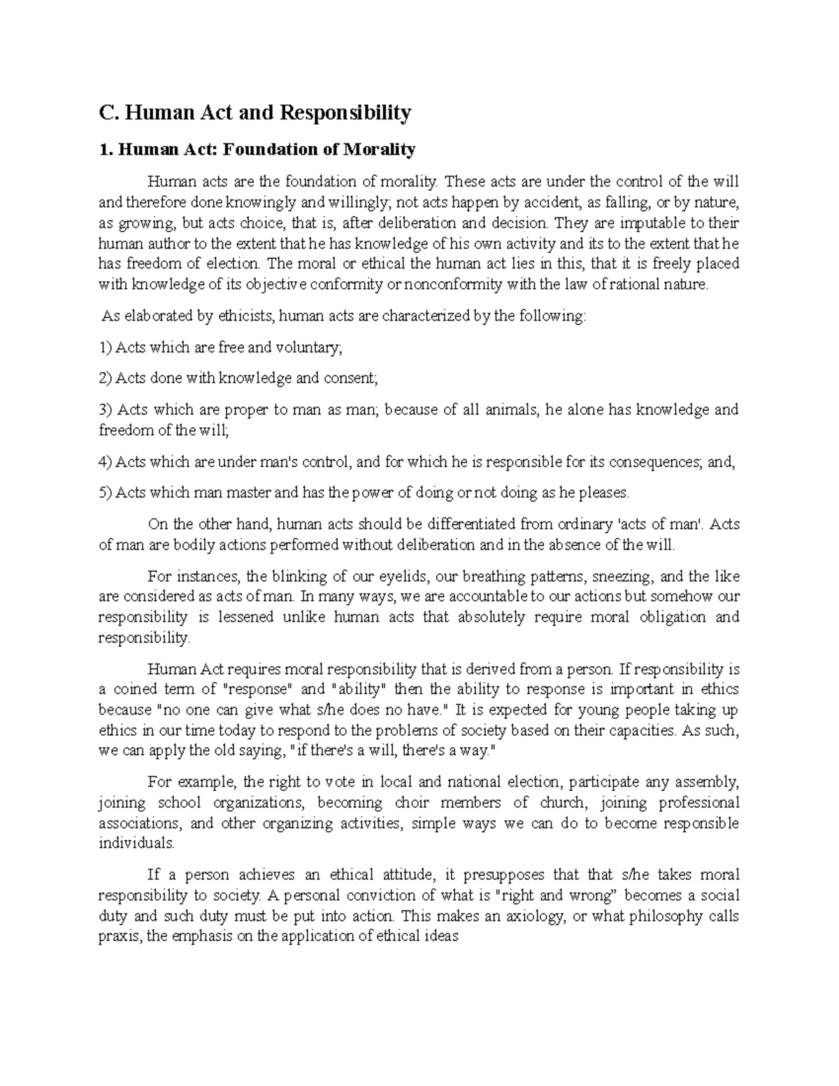 Human Act and Responsibility: Understanding Ethical Foundations and ...