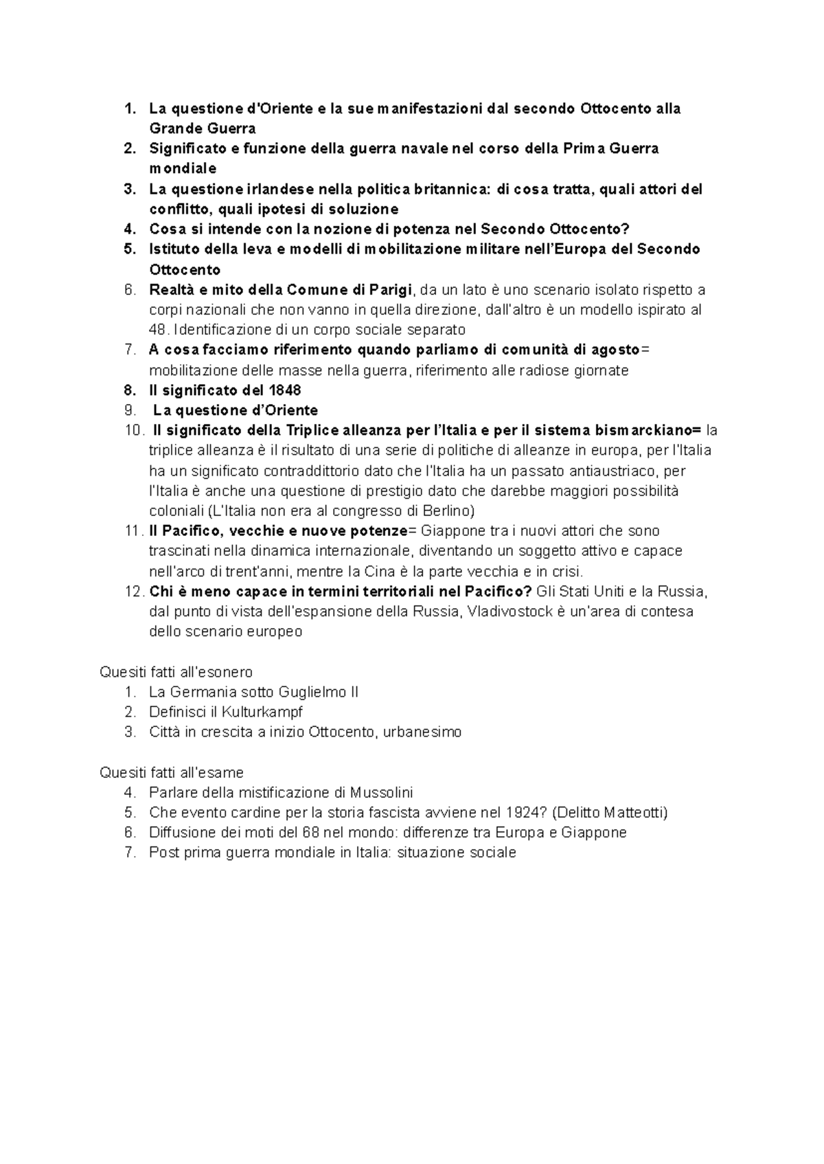 Storia e Questioni Militari: Possibili Quesiti di Storia 19th-20th Sec ...