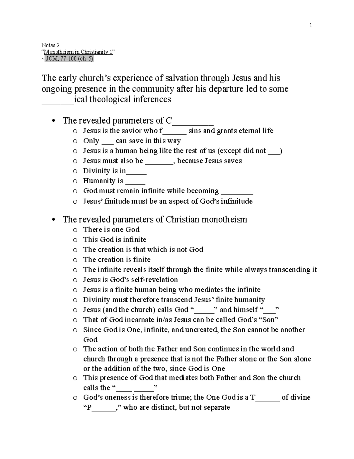 Notes 2: Understanding Monotheism in Christianity (CH 5 Overview) - Studocu