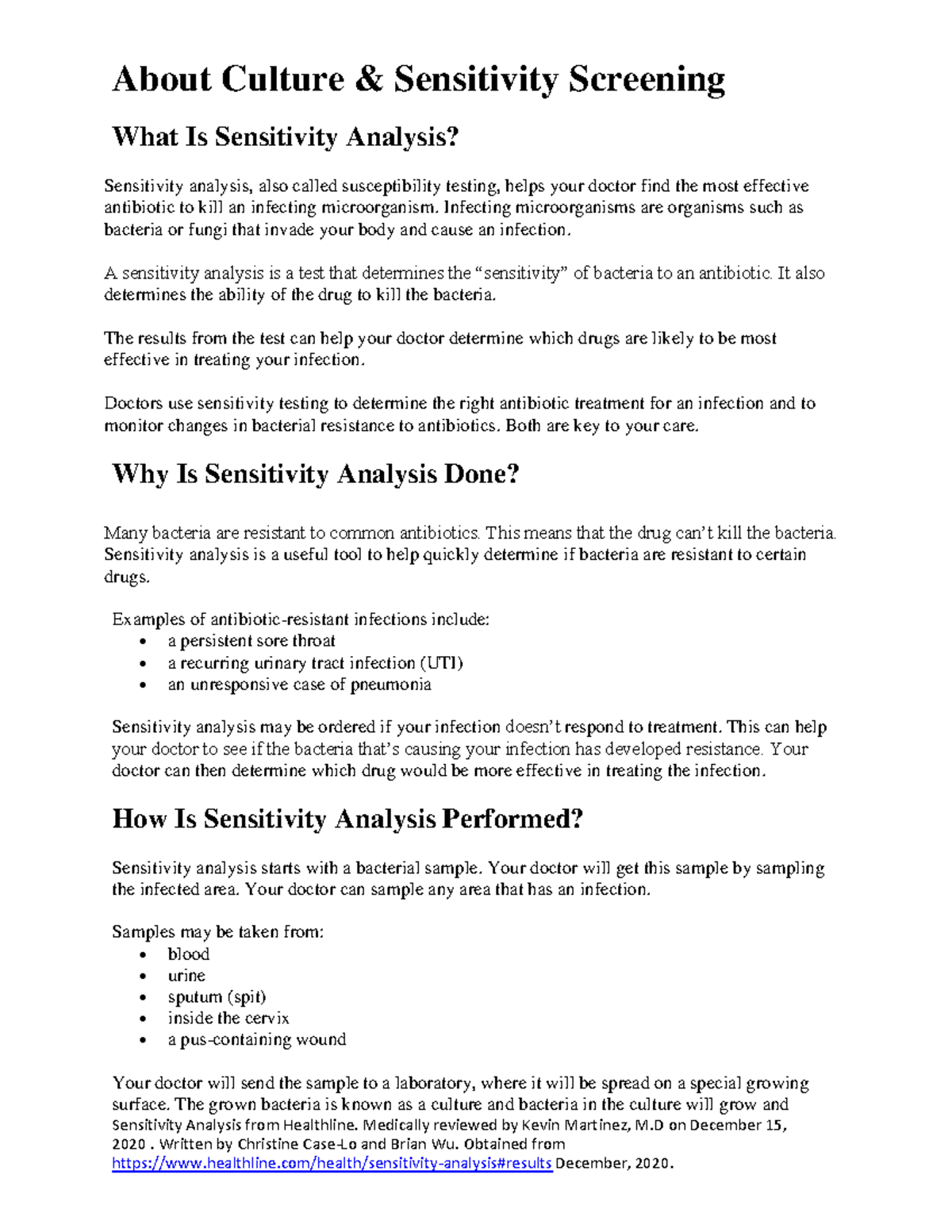 Culture & Sensitivity Screening: Understanding Sensitivity Analysis ...