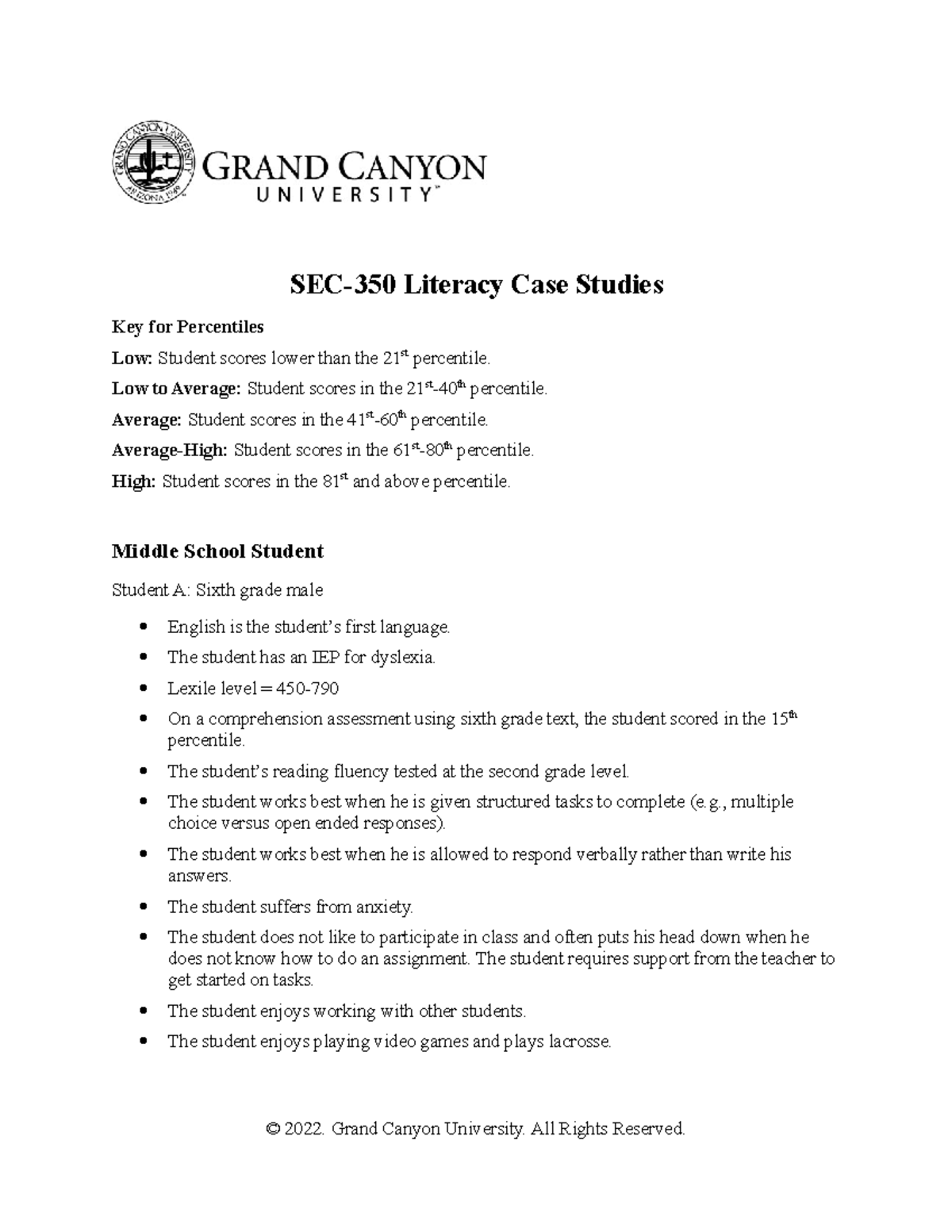 SEC-350 Literacy Case Studies: Analyzing Student Profiles and Scores ...