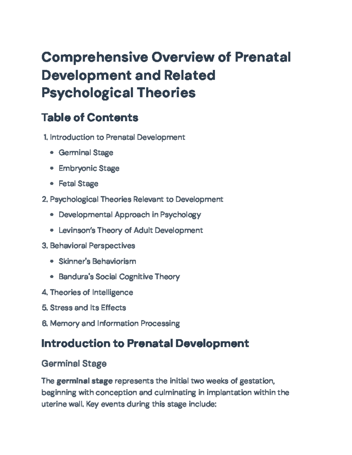 Comprehensive Overview of Prenatal Development and Psychology 101 ...