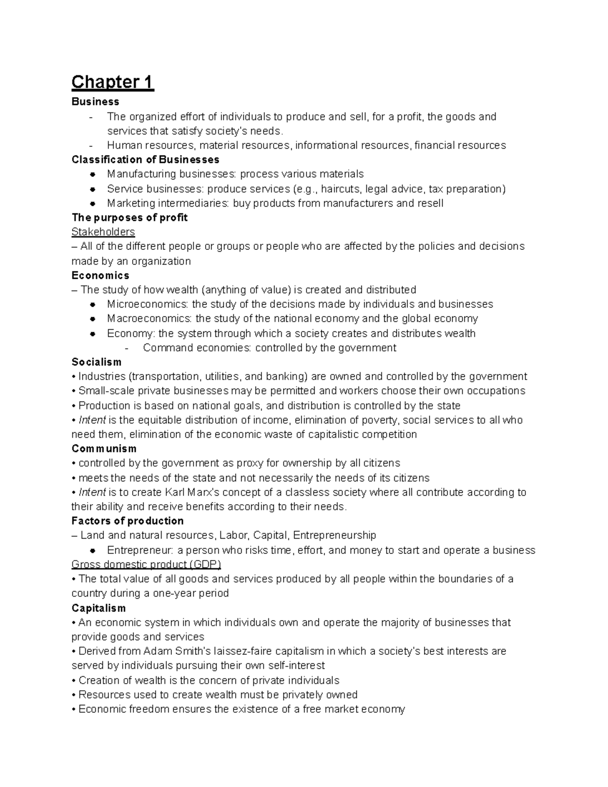BUS 101 Lecture Notes: Introduction to Business Concepts and Structures ...