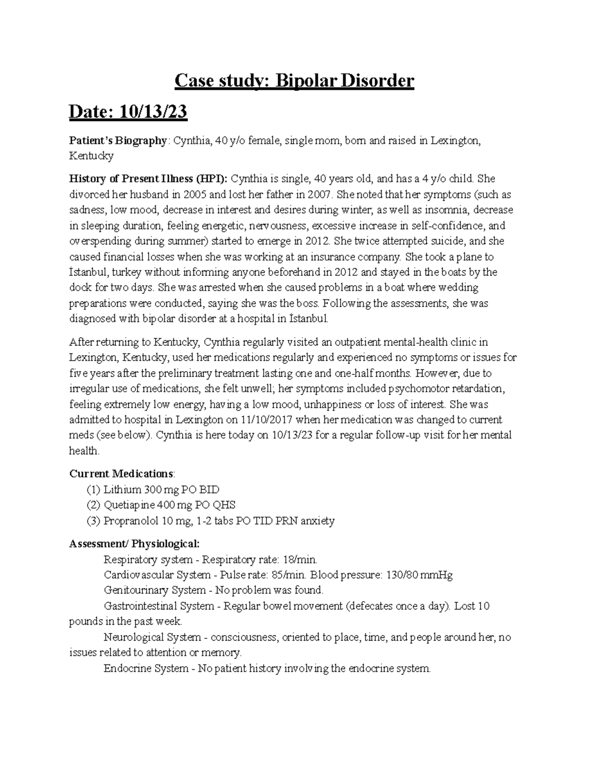 Case Study: Bipolar Disorder - Practice Materials for Nursing Care ...