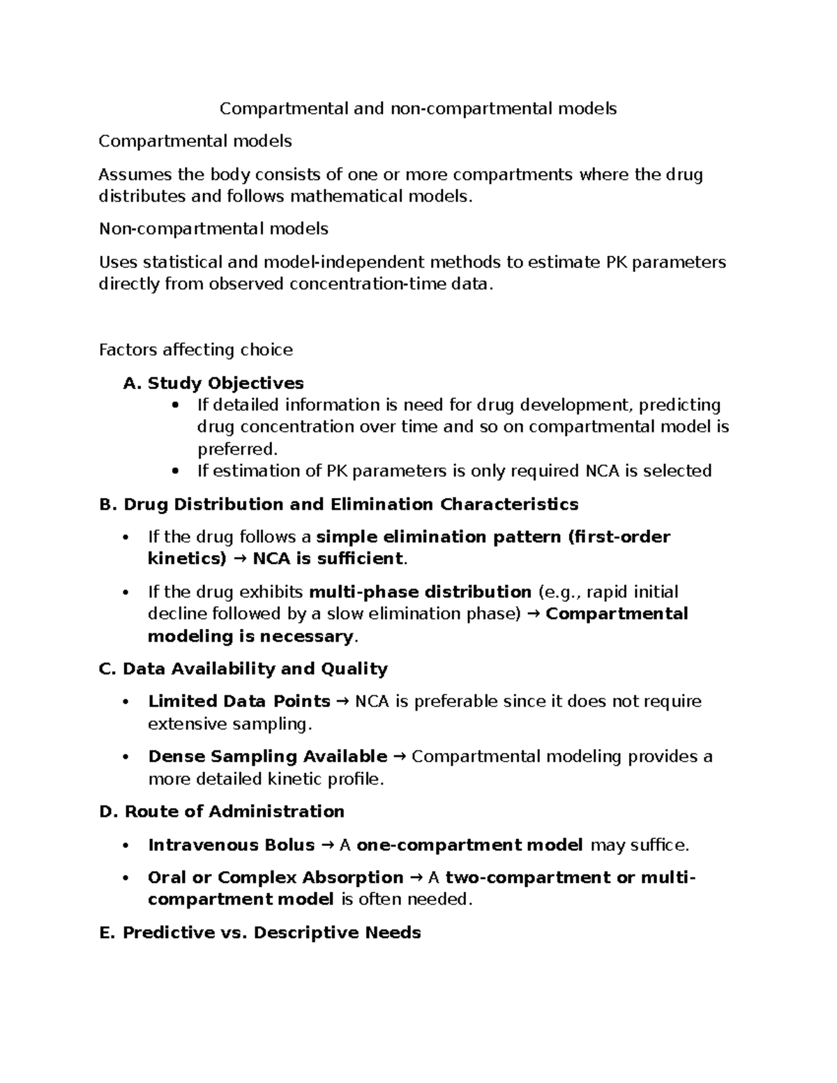 Compartmental and non-compartmental models - Compartmental and non ...