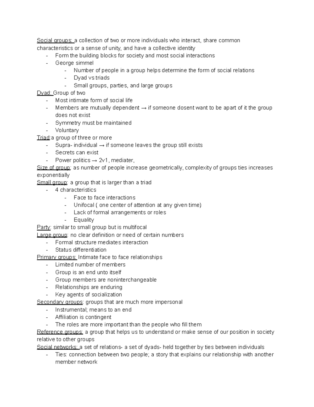 Sociological Notes on Social Groups and Networks - SOC 100 - Studocu