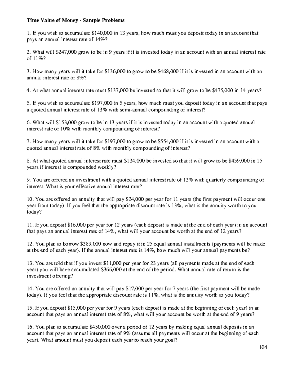 FM 101 Practice Questions on Time Value of Money - Studocu