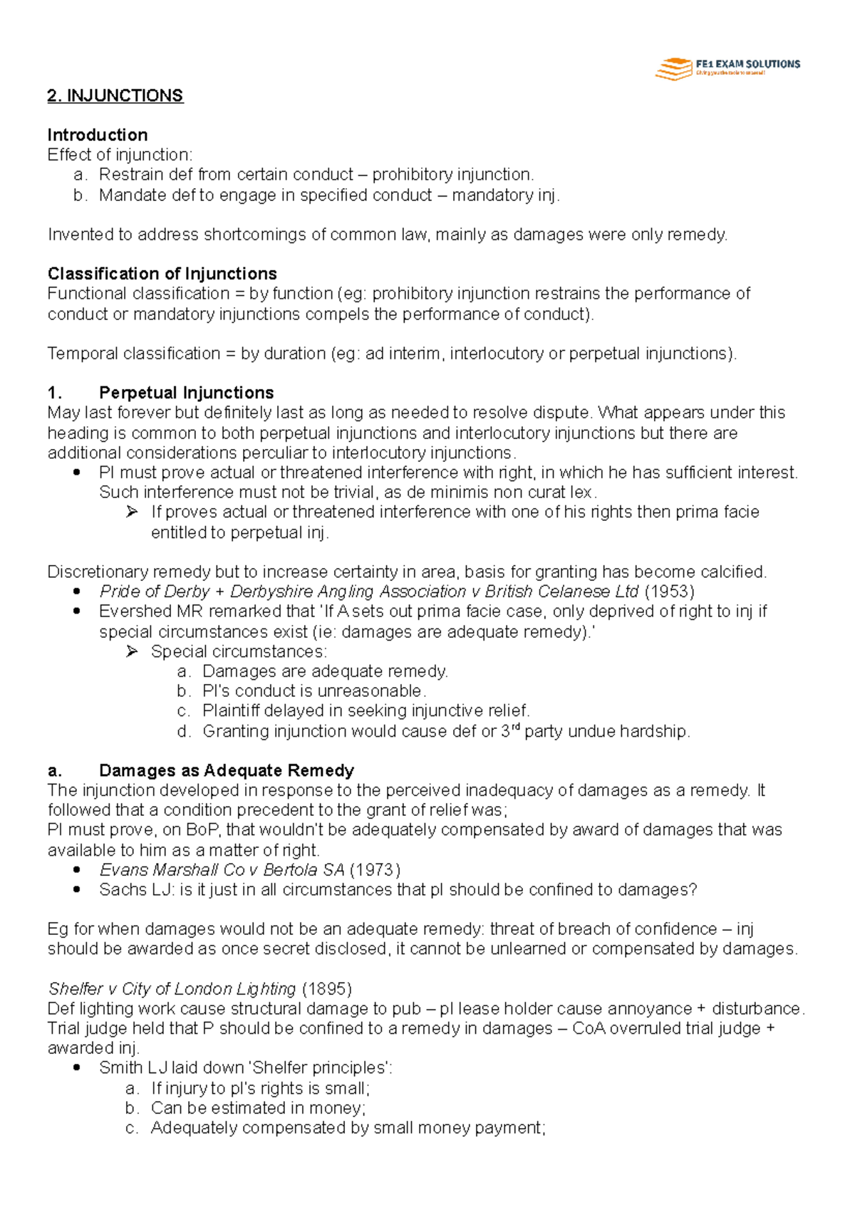 Equity (Course Code: EQ101) Chapter 2: Understanding Injunctions - Studocu