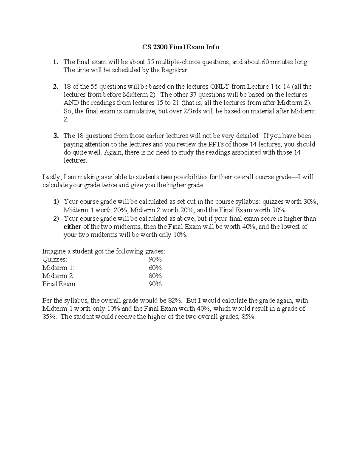 CS 2300 Final Exam Overview: Format, Content & Grading Breakdown - Studocu
