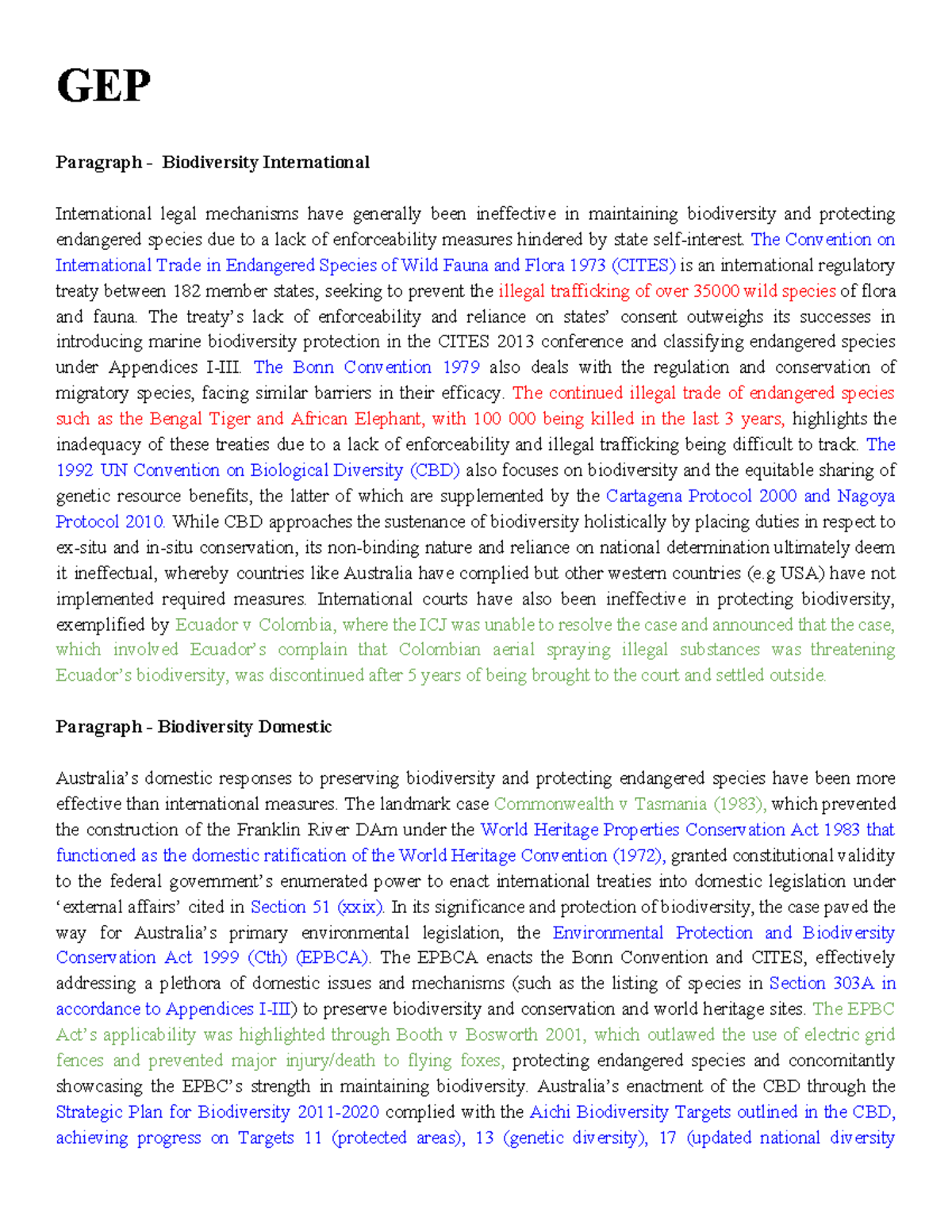2020 LS GEP Essay: Analyzing Biodiversity Legal Mechanisms - Studocu