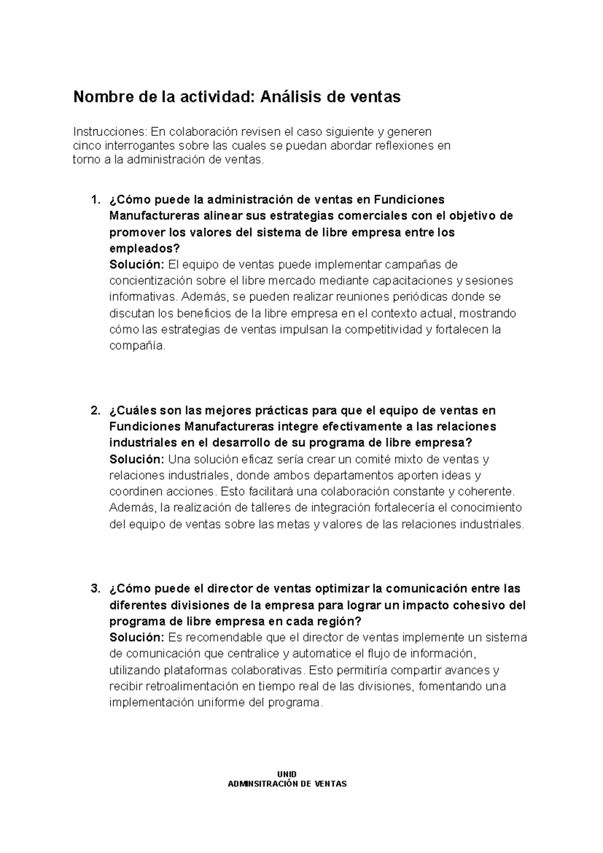 Análisis de Caso: Estrategias en la Administración de Ventas UNID - Studocu