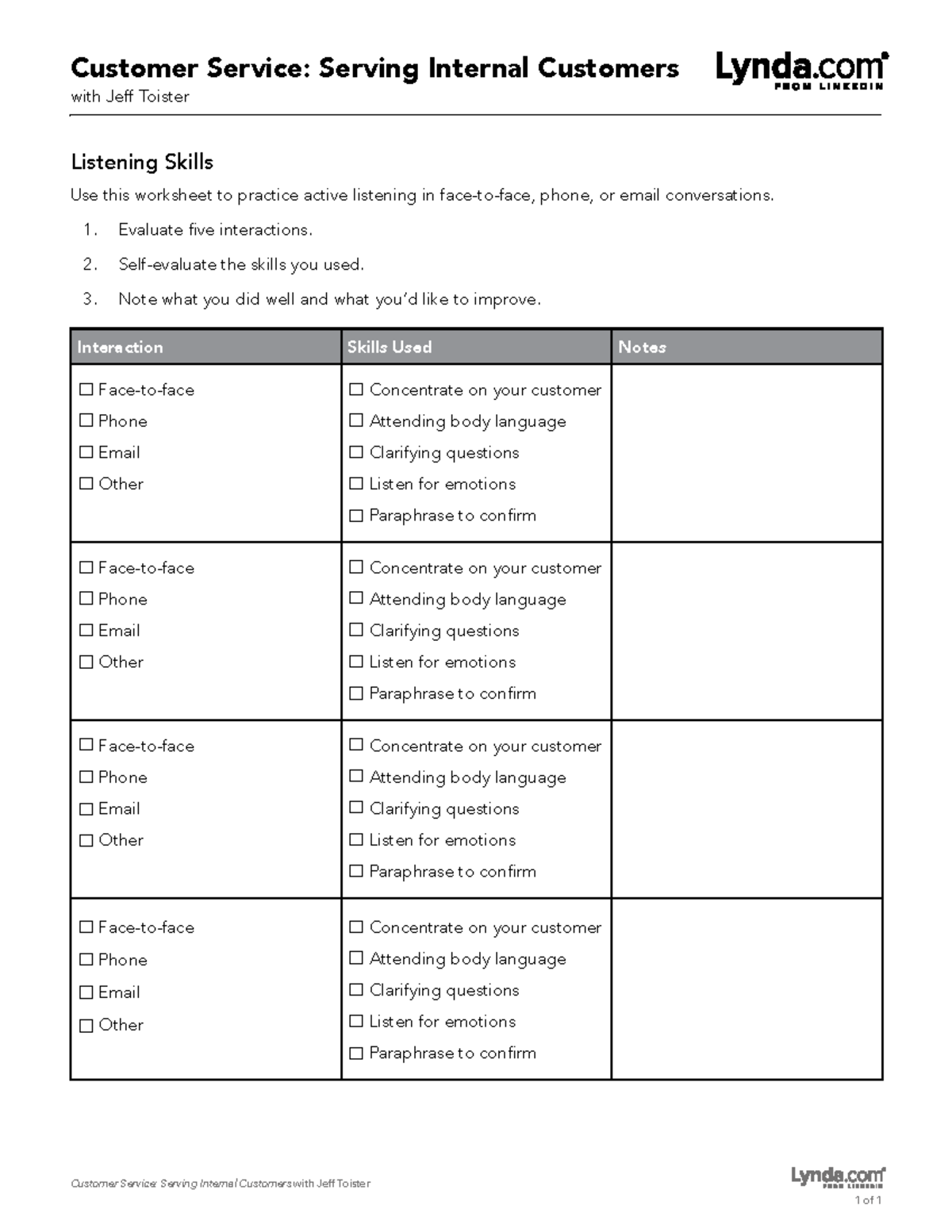 CS 101: Active Listening Skills Worksheet for Customer Service - Studocu