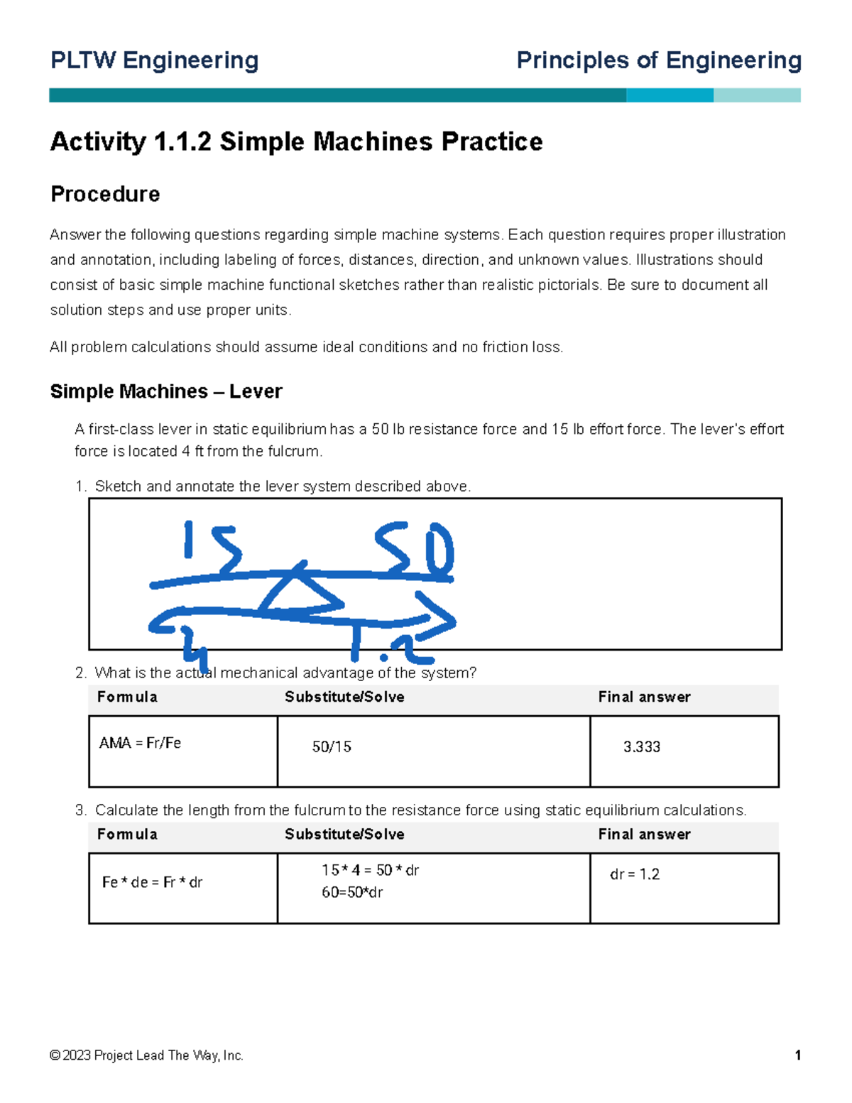 POE 112 Simple Machines Practice Problems: Annotated Solutions 1-9 ...