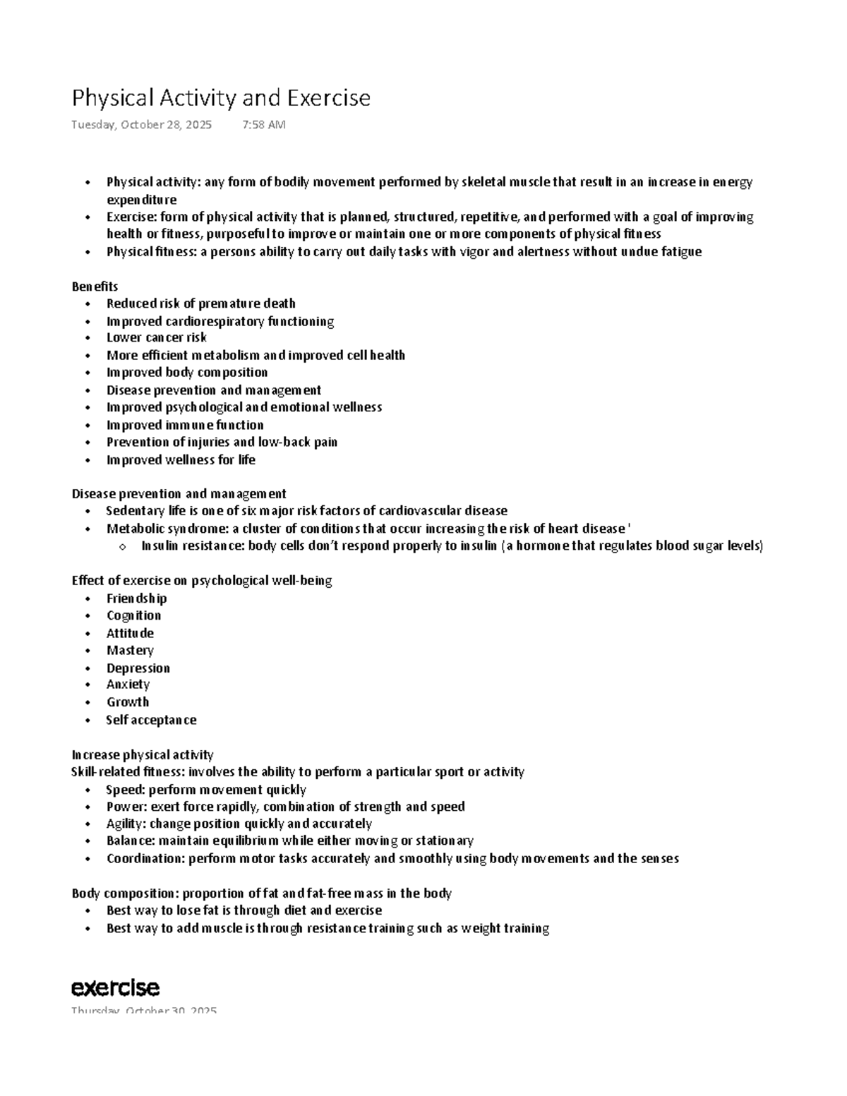 Physical Activity and Exercise Overview - Studocu