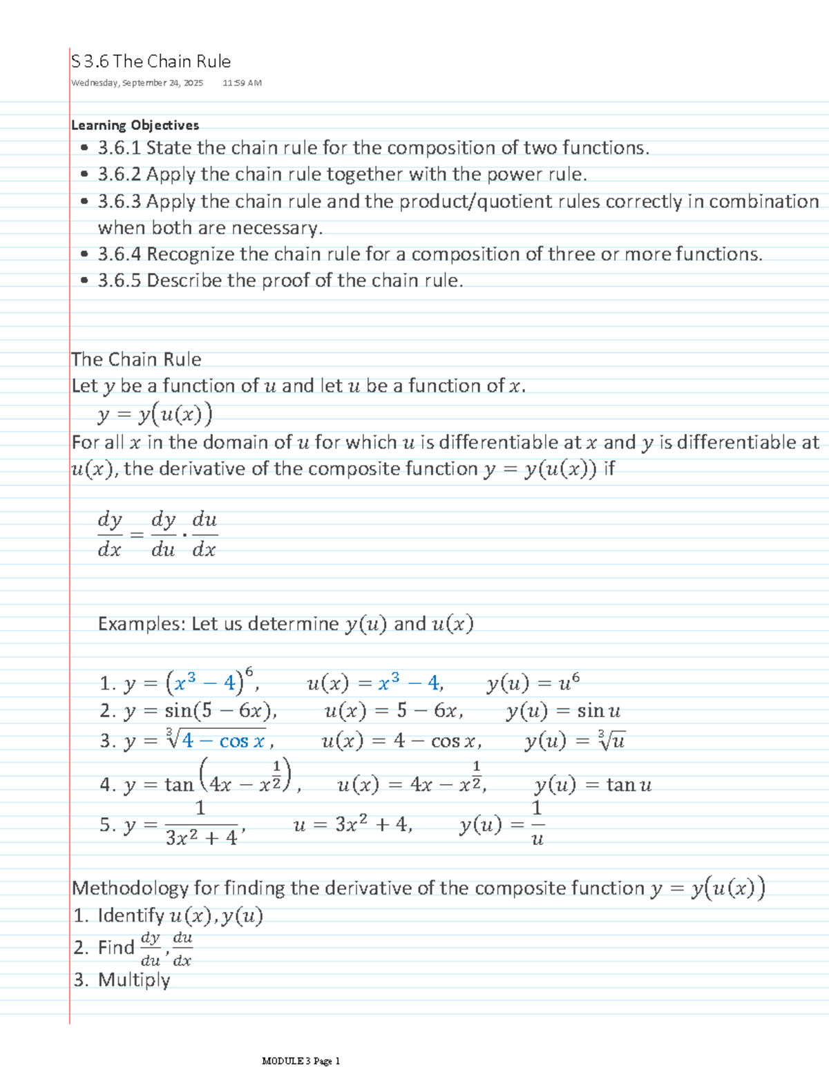S 3.6 Chain Rule Applications & Methodology Notes - Studocu
