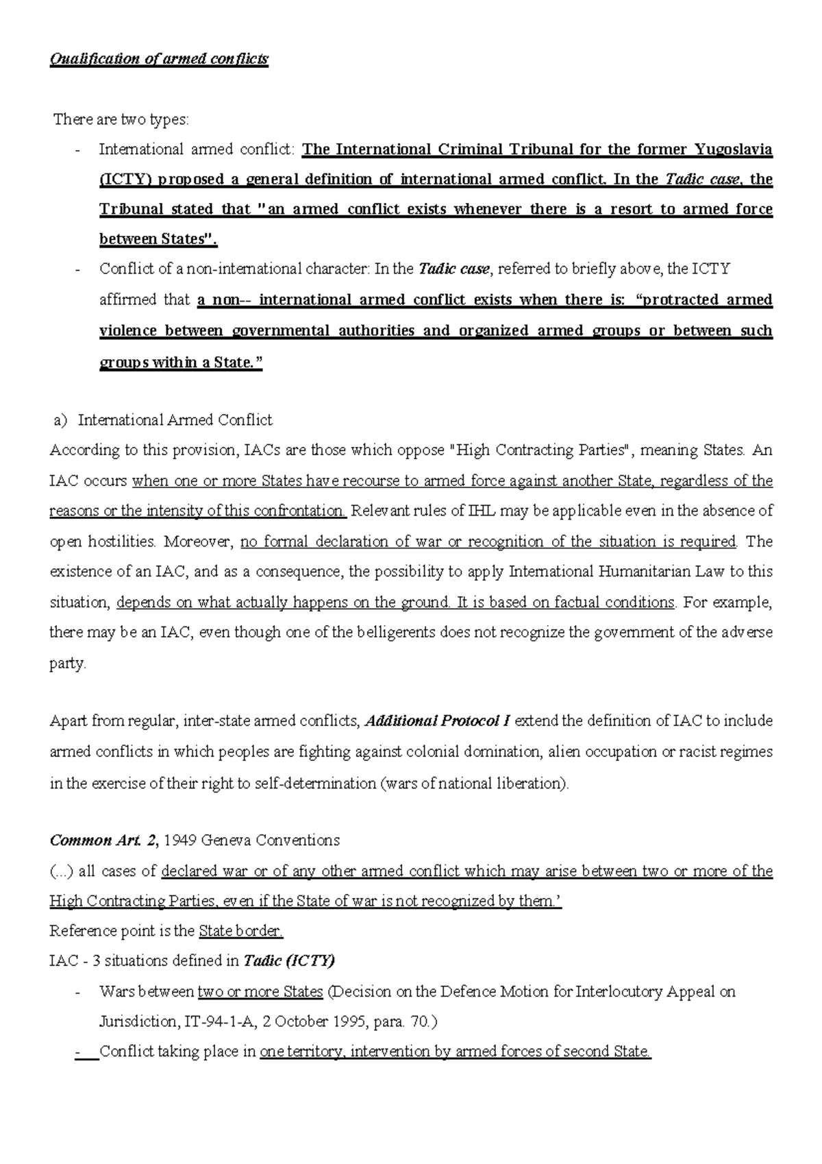 Qualification of Armed Conflicts: Insights into IAC and NIAC ...