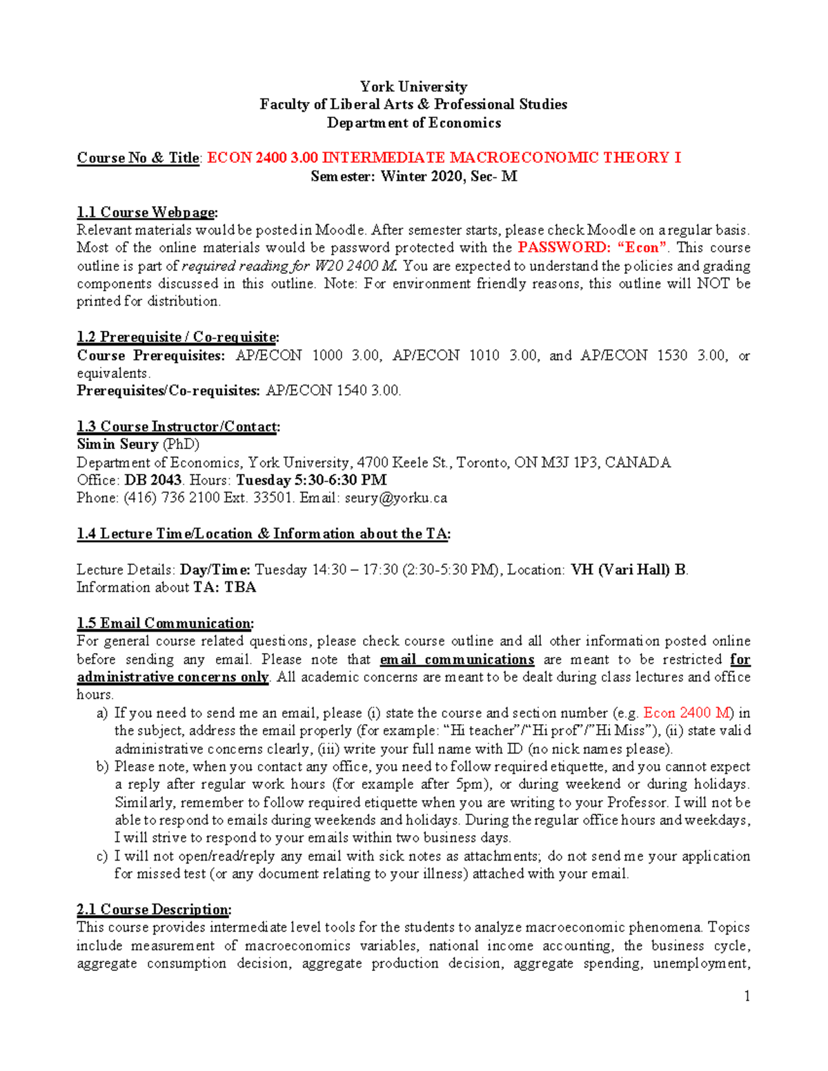 ECON 2400 M W20 - Intermediate Macroeconomic Theory Course Outline ...