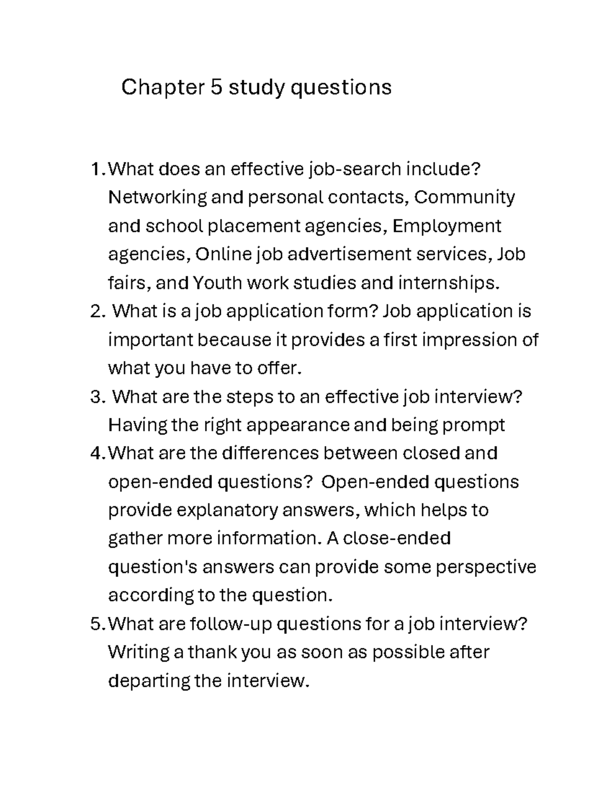 Chapter 5 Study Questions: Job Applications & Interviews Insights - Studocu