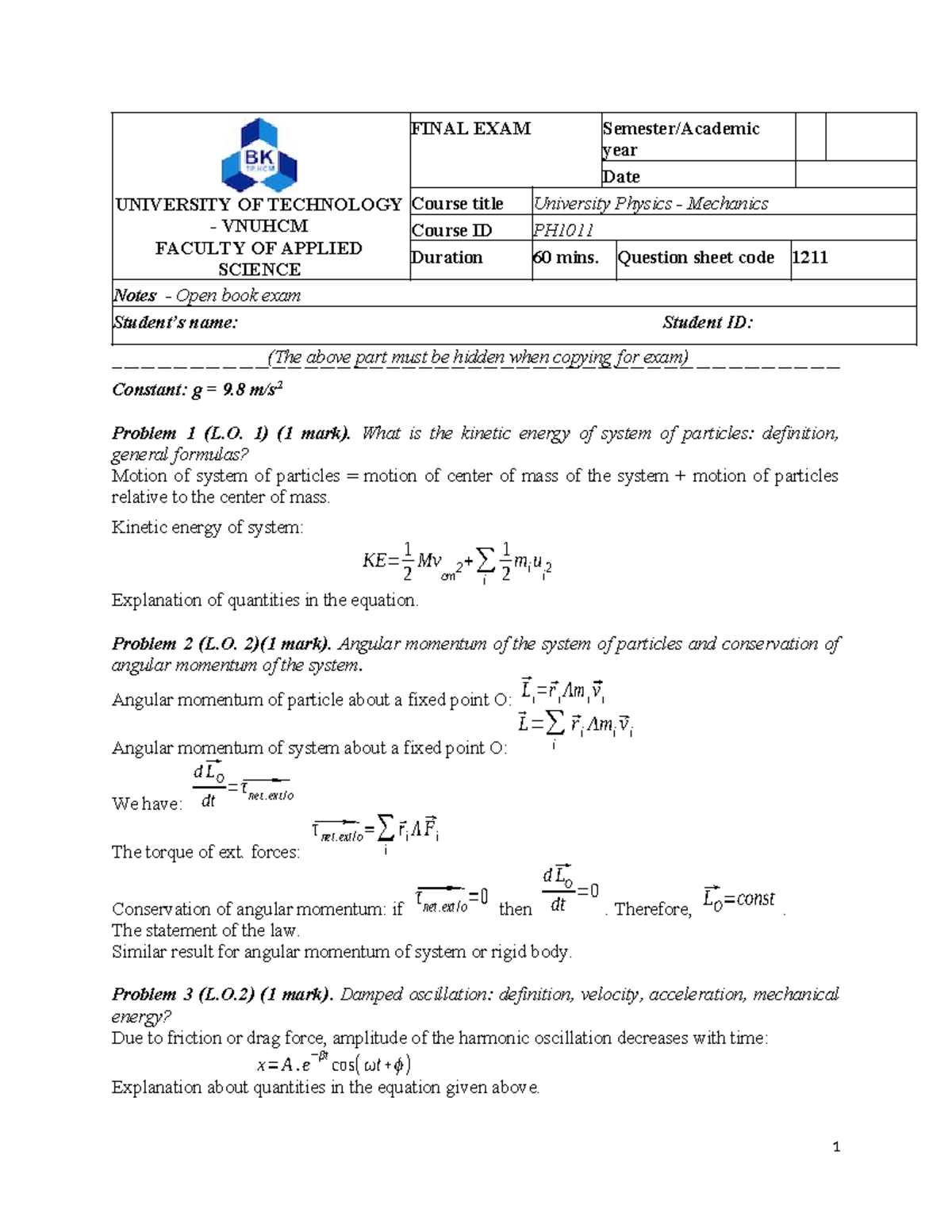 Example of final exam full - UNIVERSITY OF TECHNOLOGY - VNUHCM FACULTY ...