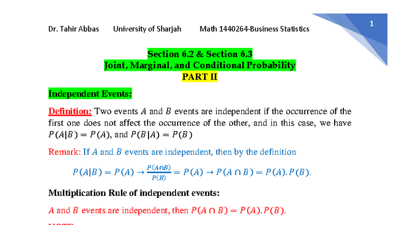 Math Statistics Lecture 13: Joint, Marginal, & Conditional Probability ...