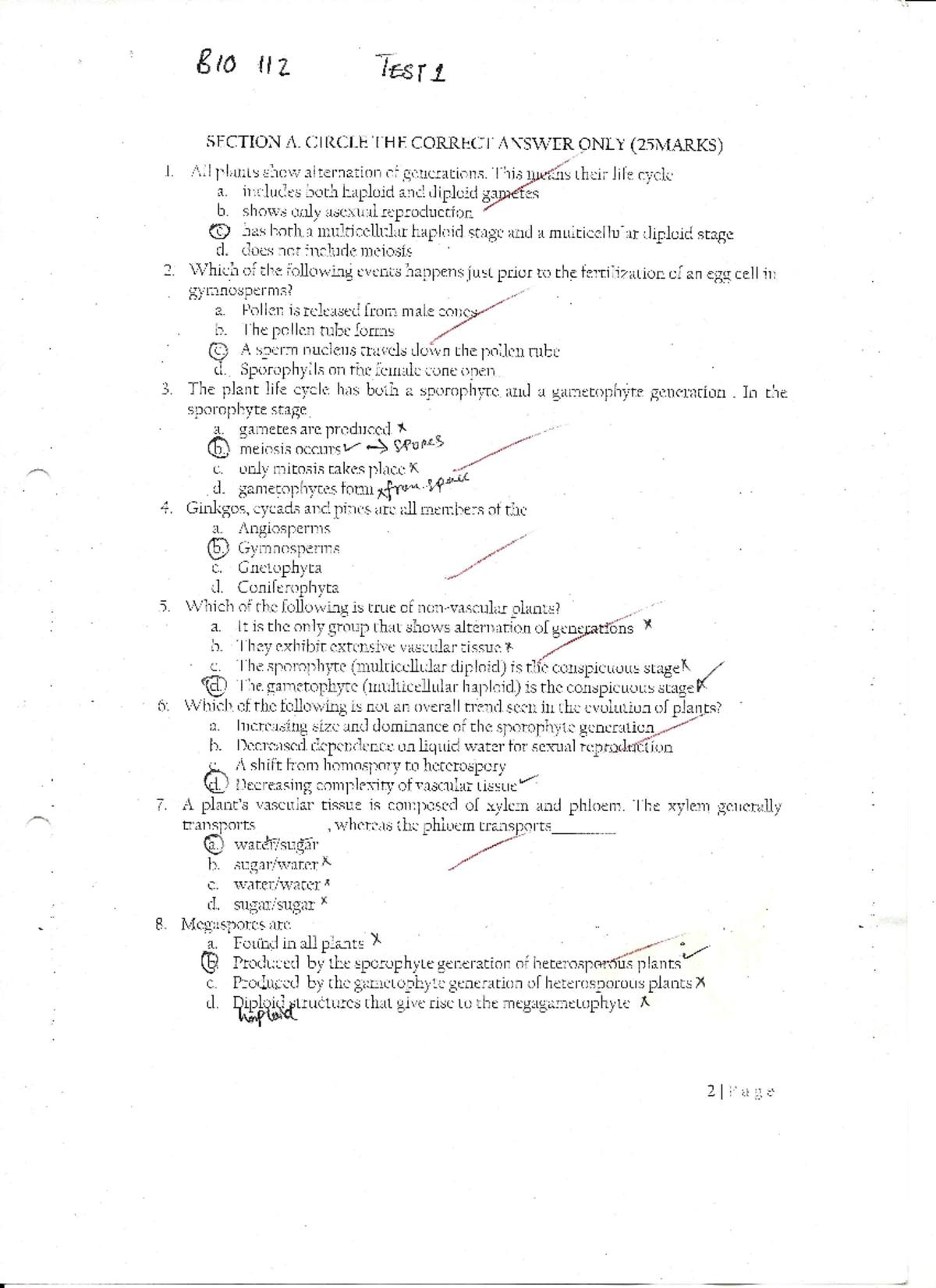 Bio 111 - Test 1 Review: Key Concepts & Plant Life Cycle Insights - Studocu