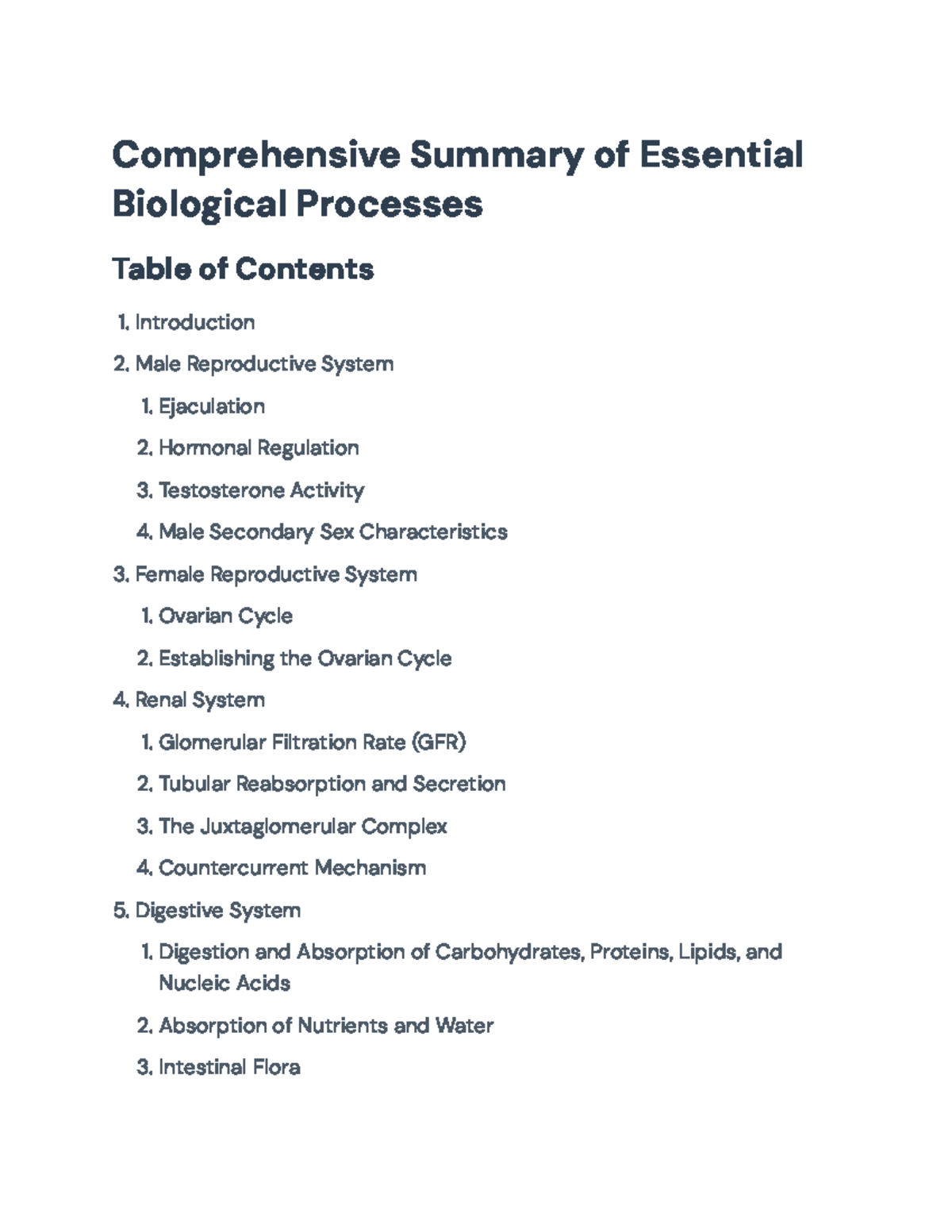 Comprehensive Summary of Biological Processes in Human Physiology ...