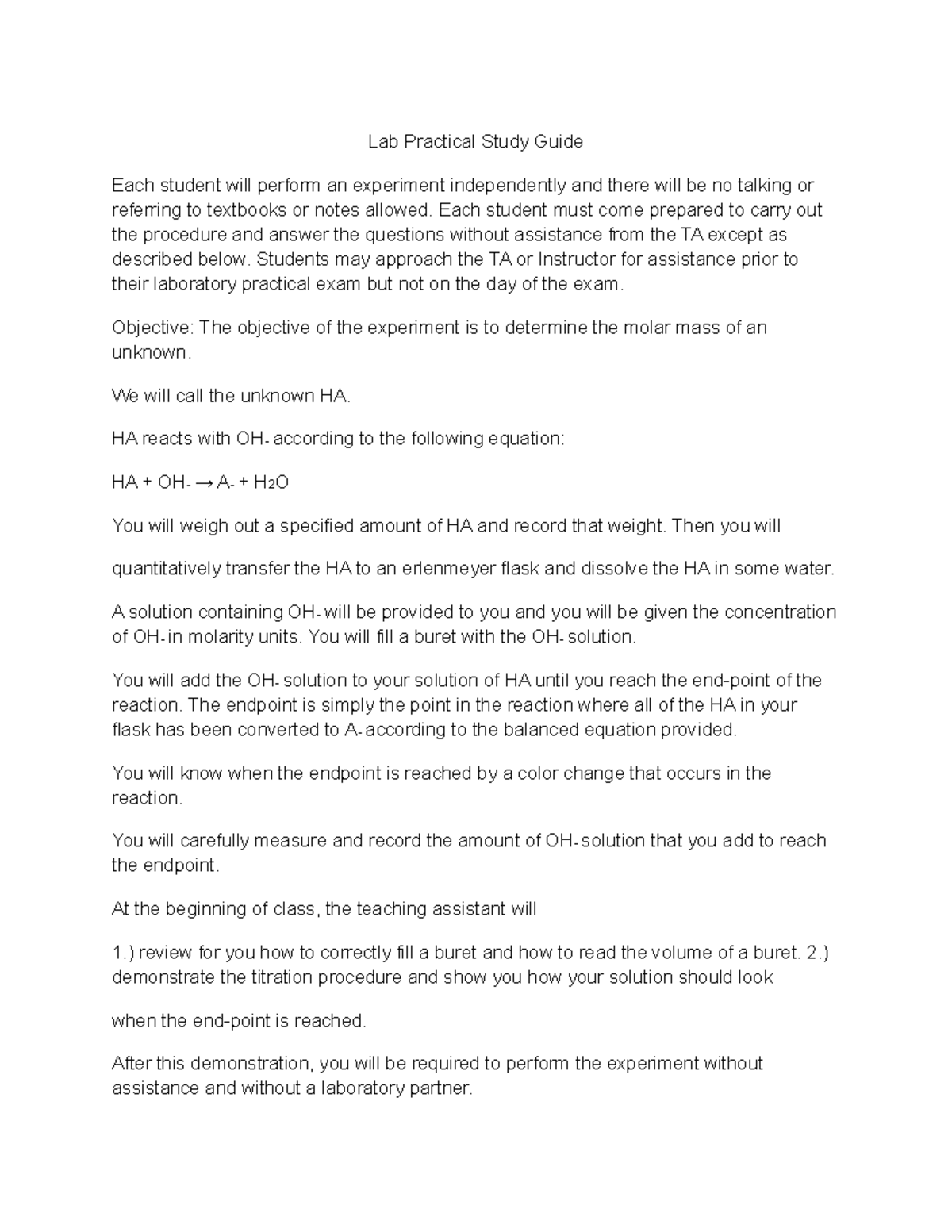 Lab Practical study Guide - Lab Practical Study Guide Each student will ...