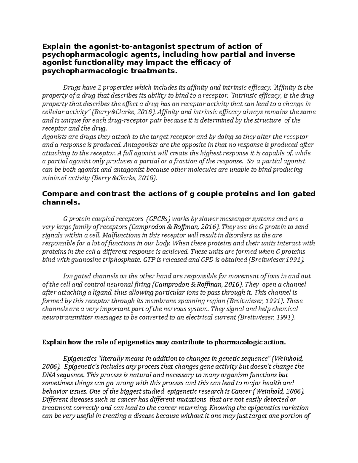 PSY 101 - Agonist vs Antagonist Spectrum in Psychopharmacology - Studocu