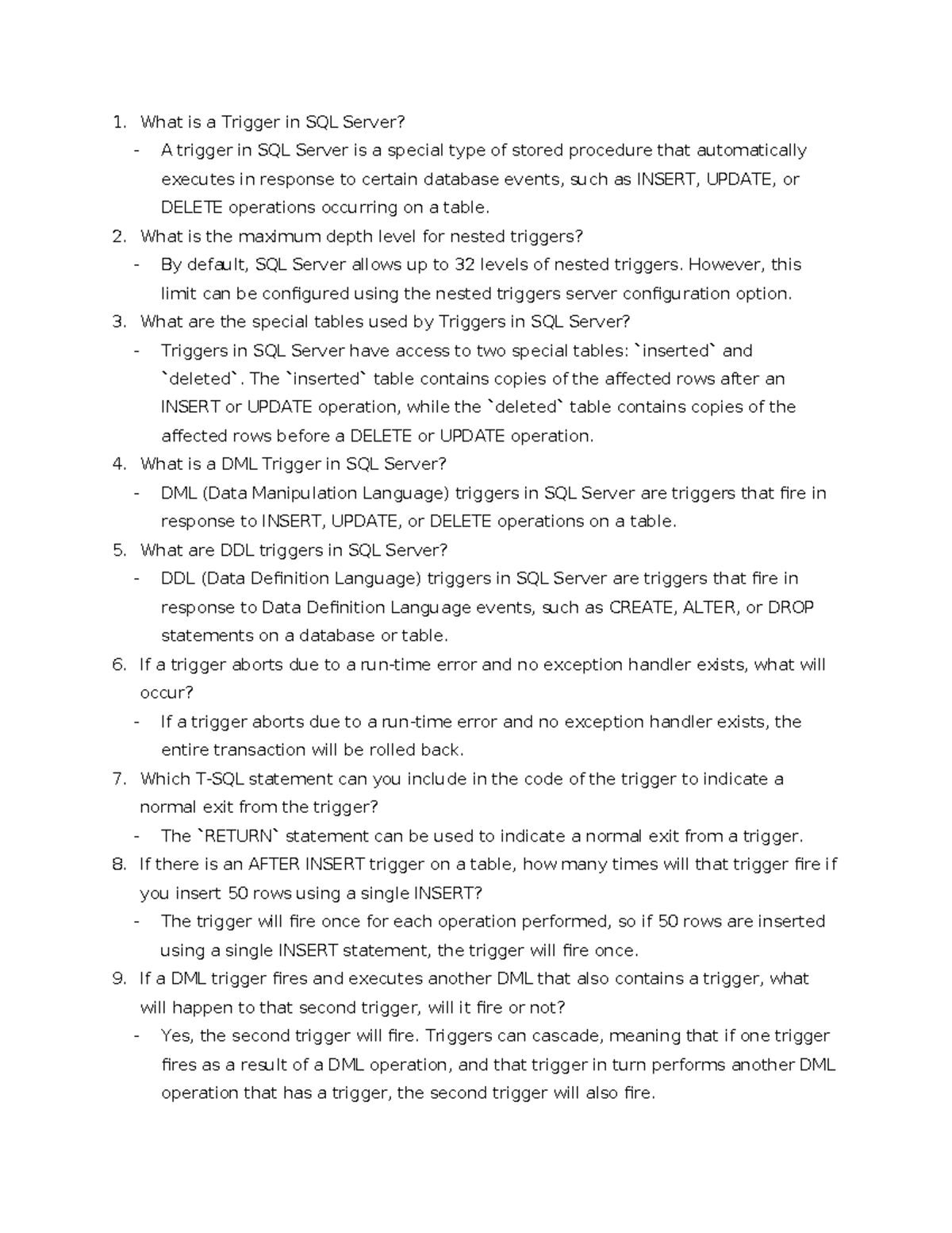 SQL Server Interview Questions: Triggers and Stored Procedures Guide ...