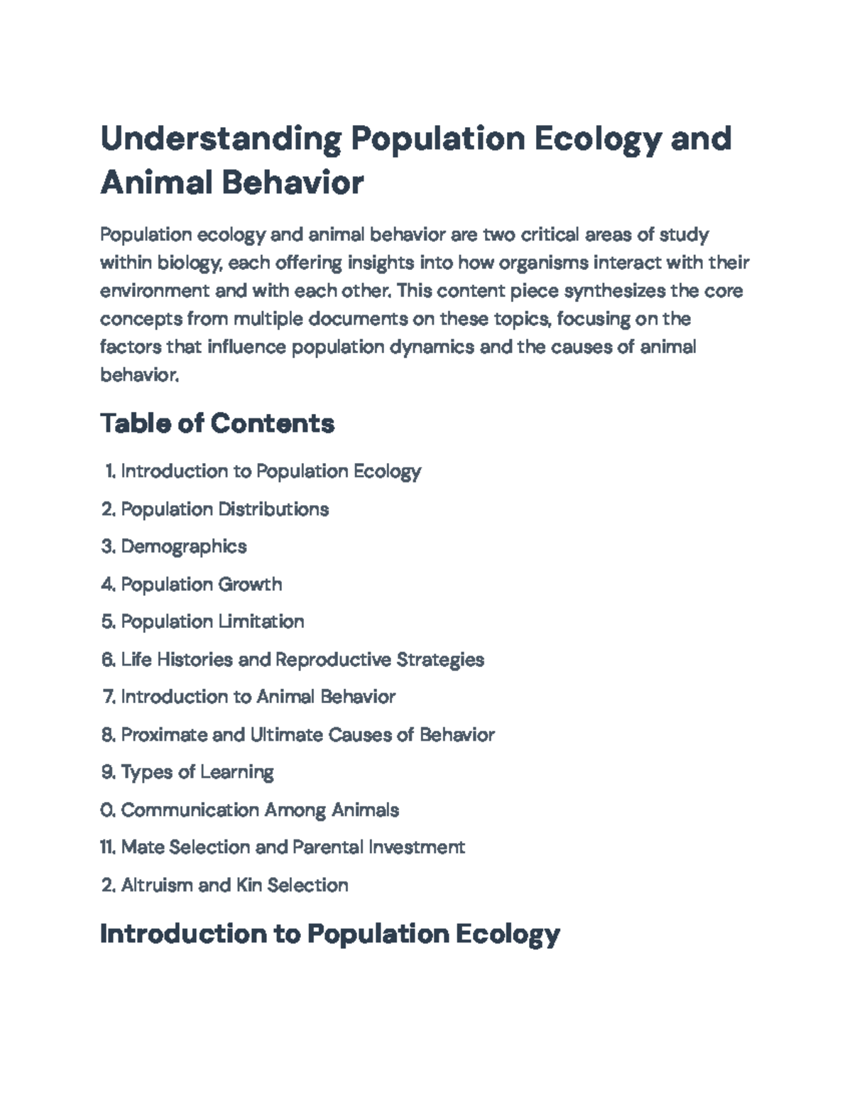 Population Ecology and Animal Behavior Study Guide - Understanding ...