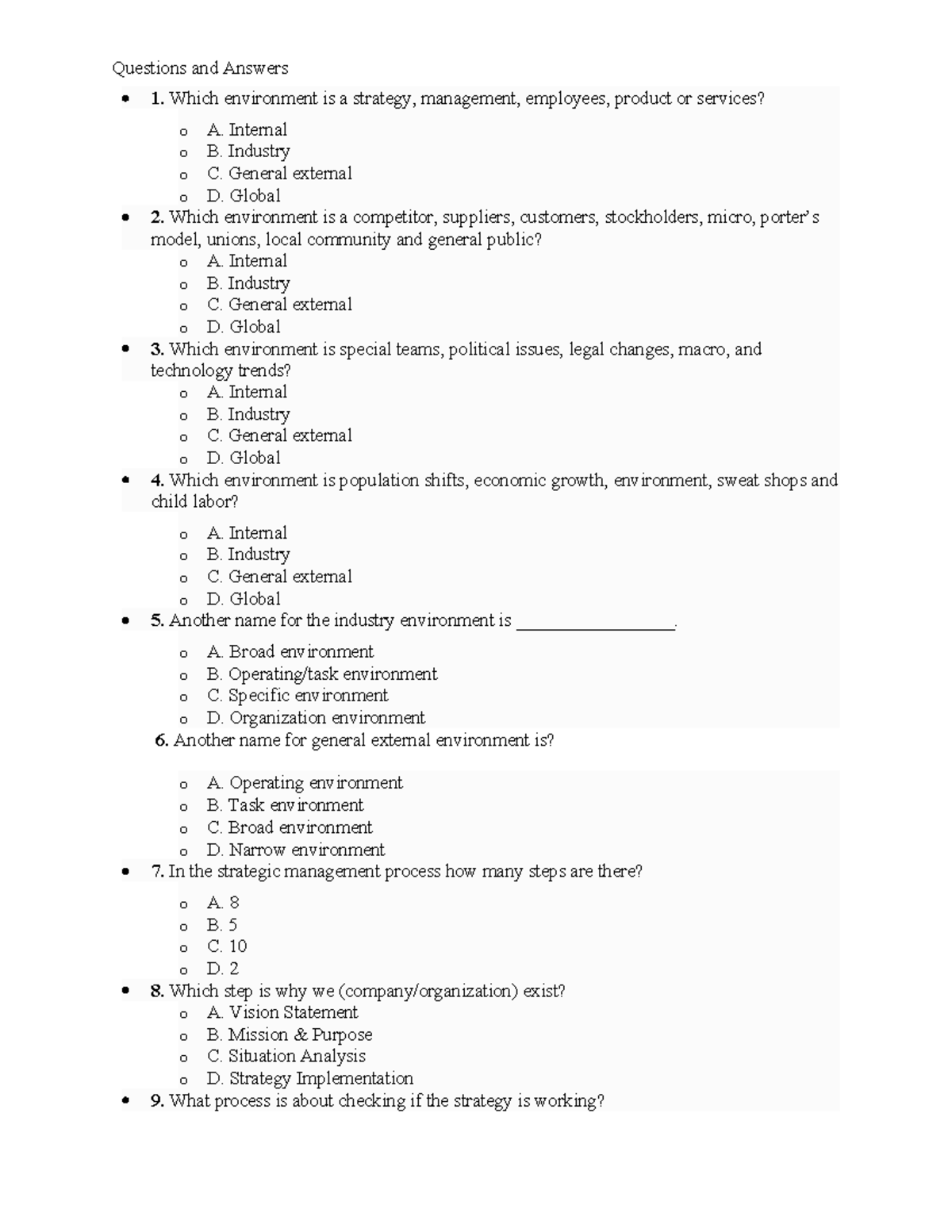 Strategic Management Questions - Example for Course Code SM101 - Studocu
