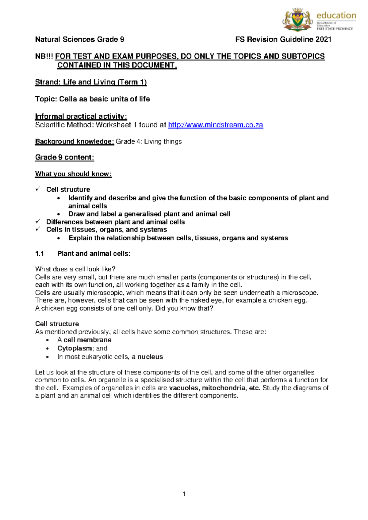 NS Gr9 FS Life and Living Revision Guide for Term 1 2021 - Studocu