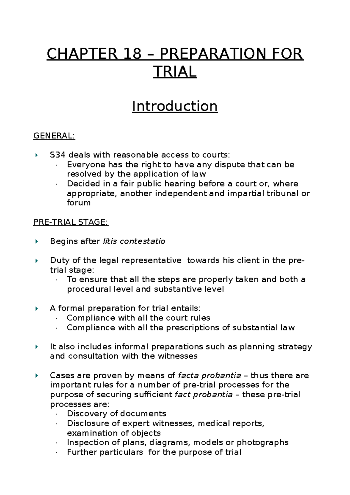 CHAPTER 18 - CIVIL PROCEDURE: PREPARATION FOR TRIAL SUMMARY - Studocu