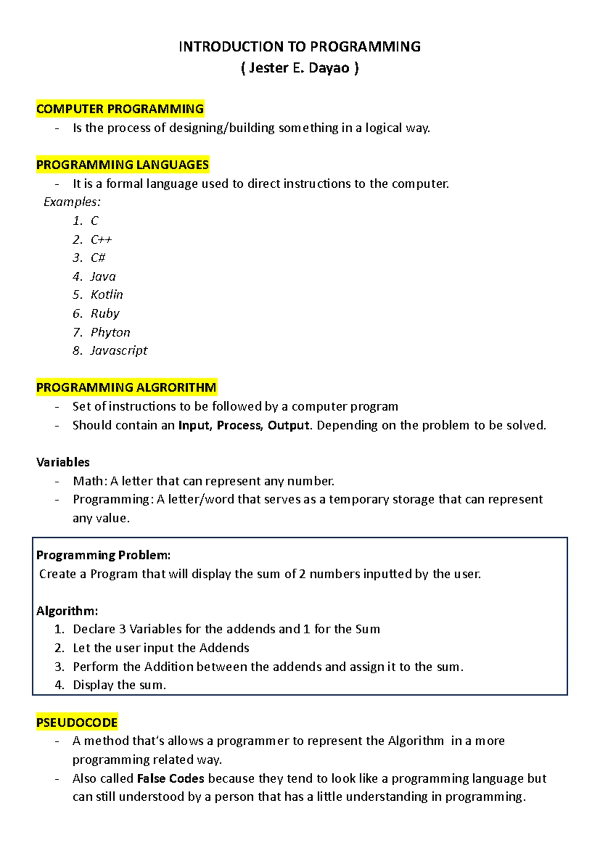 Midterm EXAM - Reviewer - CFP - LESSON 1: FLOWCHART BASIC SYMBOLS ...