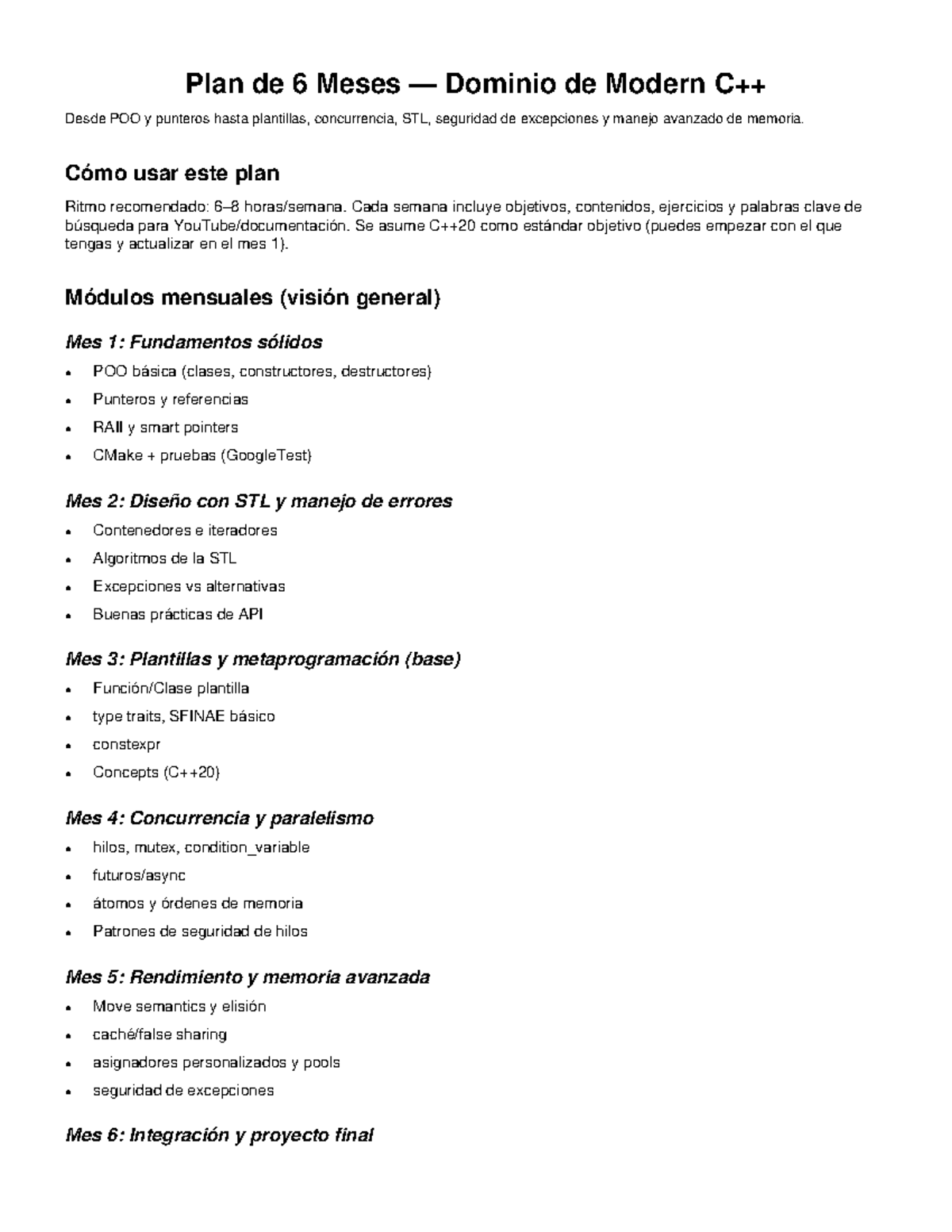 Plan de 6 Meses para Dominar Modern C++: POO, Punteros y Más - Studocu