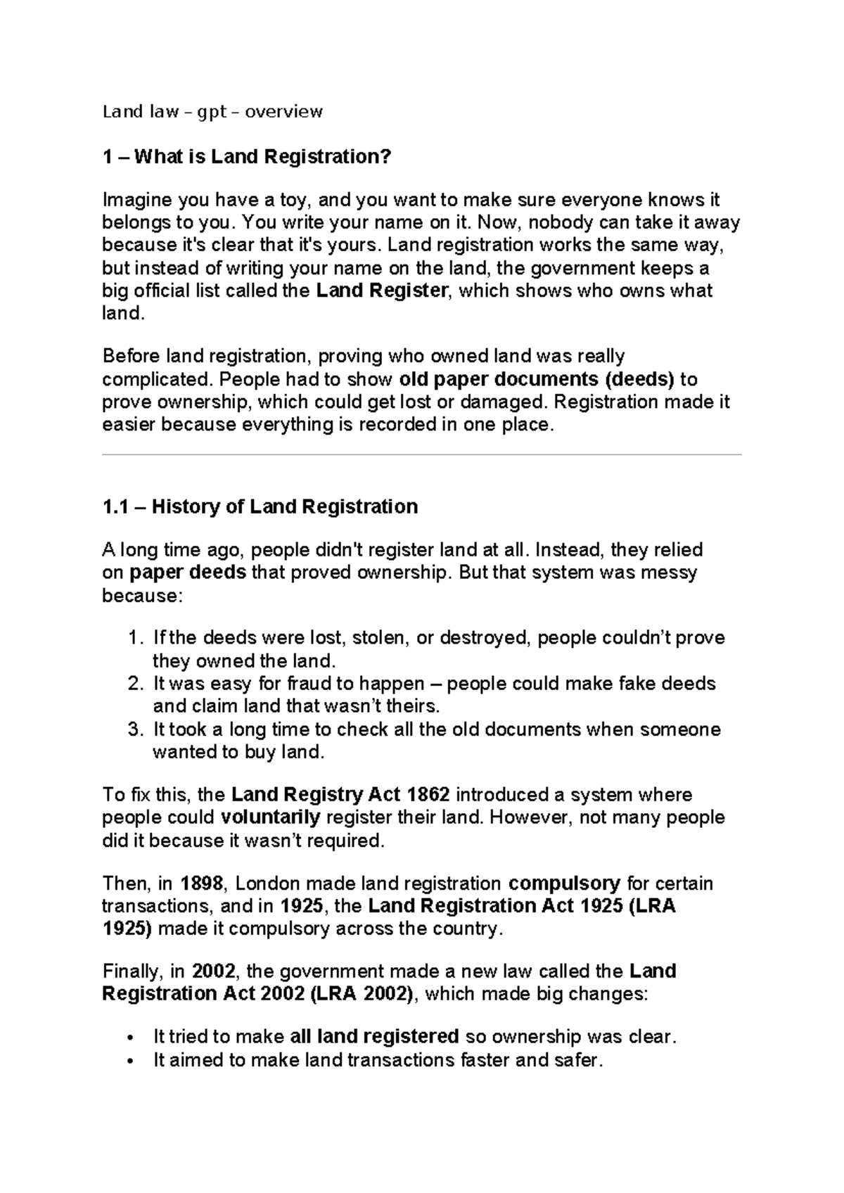 Land Law 101 (GPT): Comprehensive Notes on Land Registration - Studocu
