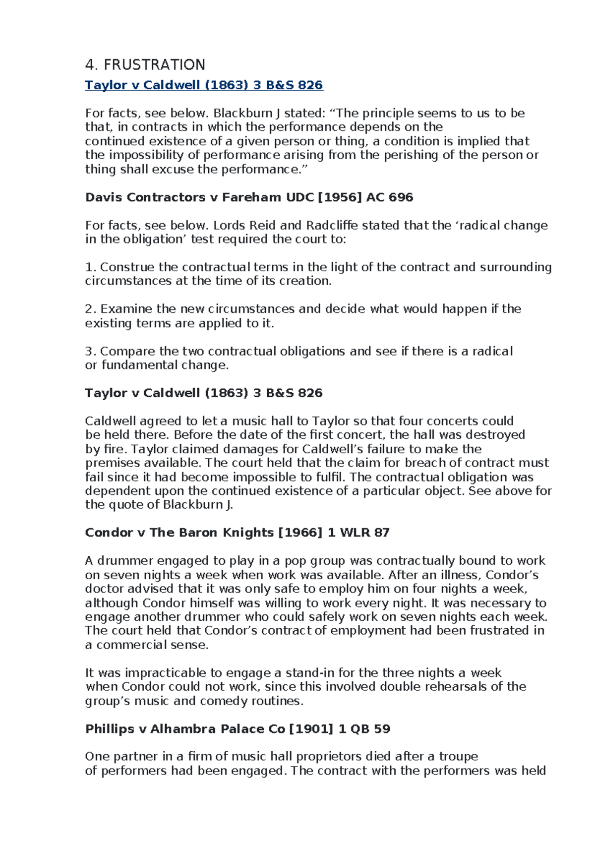 Frustration in Contract Law: Key Cases and Effects for Law 101 - Studocu