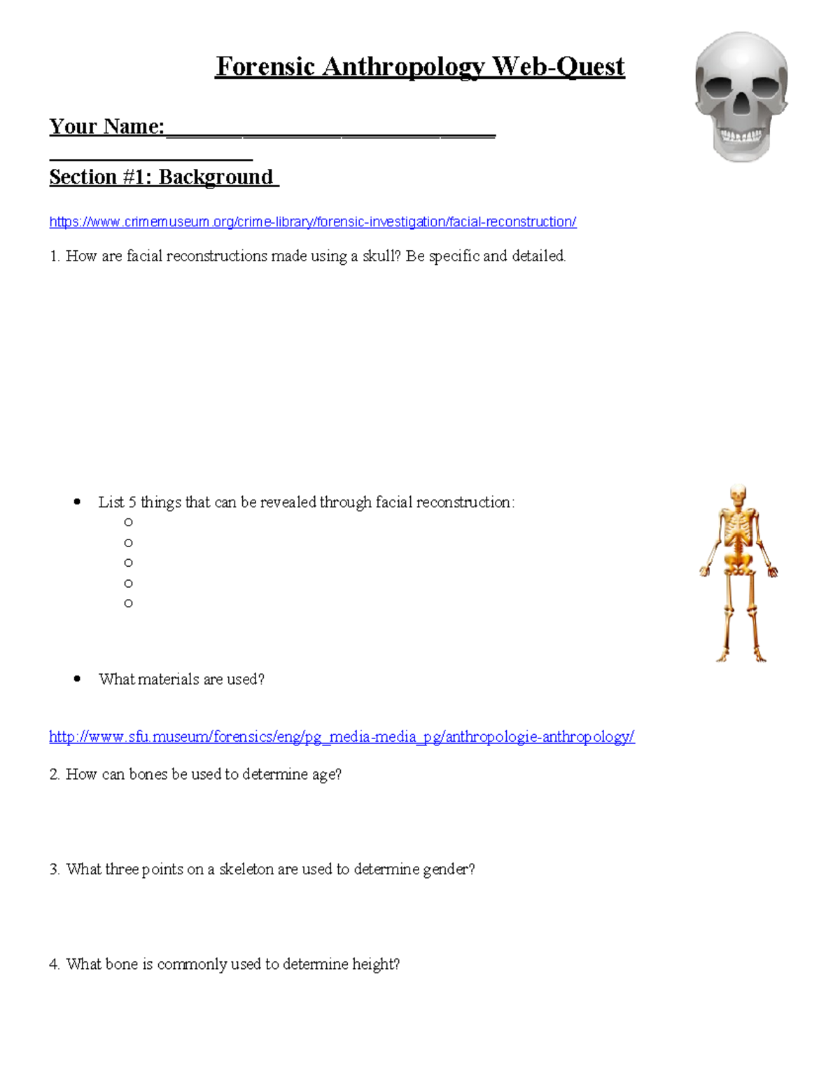 Forensic Anthropology Webquest: Investigative Techniques and Analysis ...