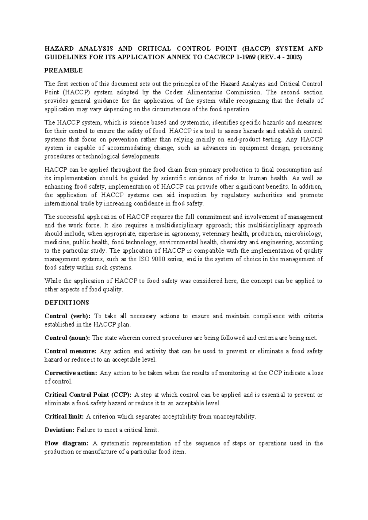 HACCP System Guidelines and Principles for Food Safety Management - Studocu
