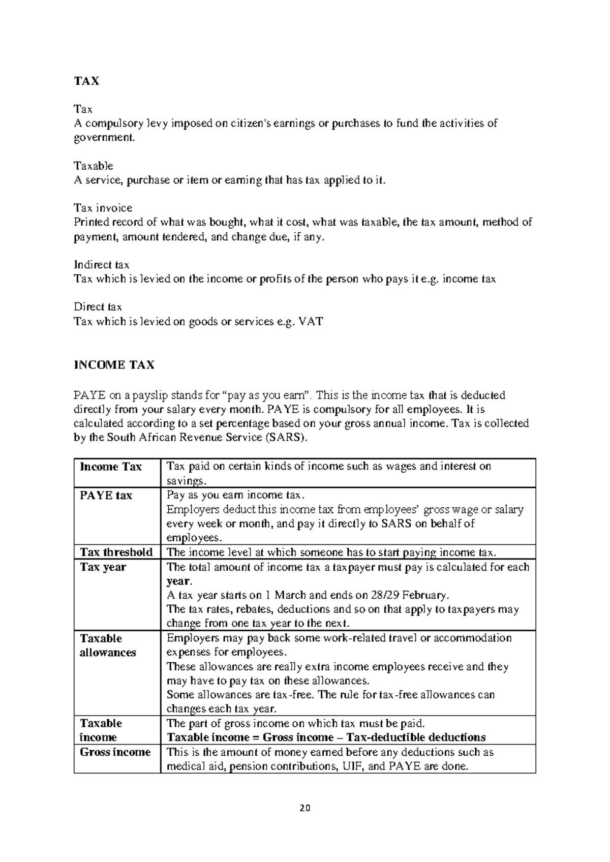 Taxation (Income TAX) Learners Notes: Key Concepts & Calculations - Studocu