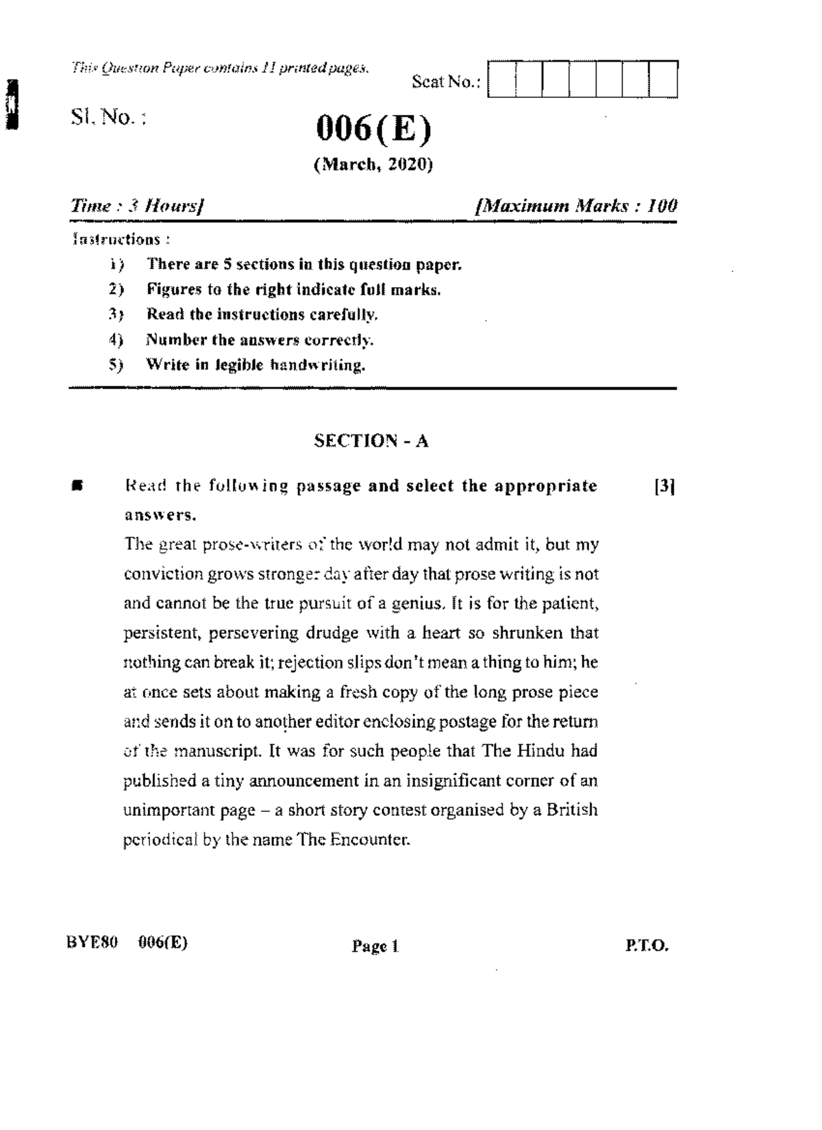 E80 006(E) March 2020 Question Paper - Prose & Poetry Analysis - Studocu
