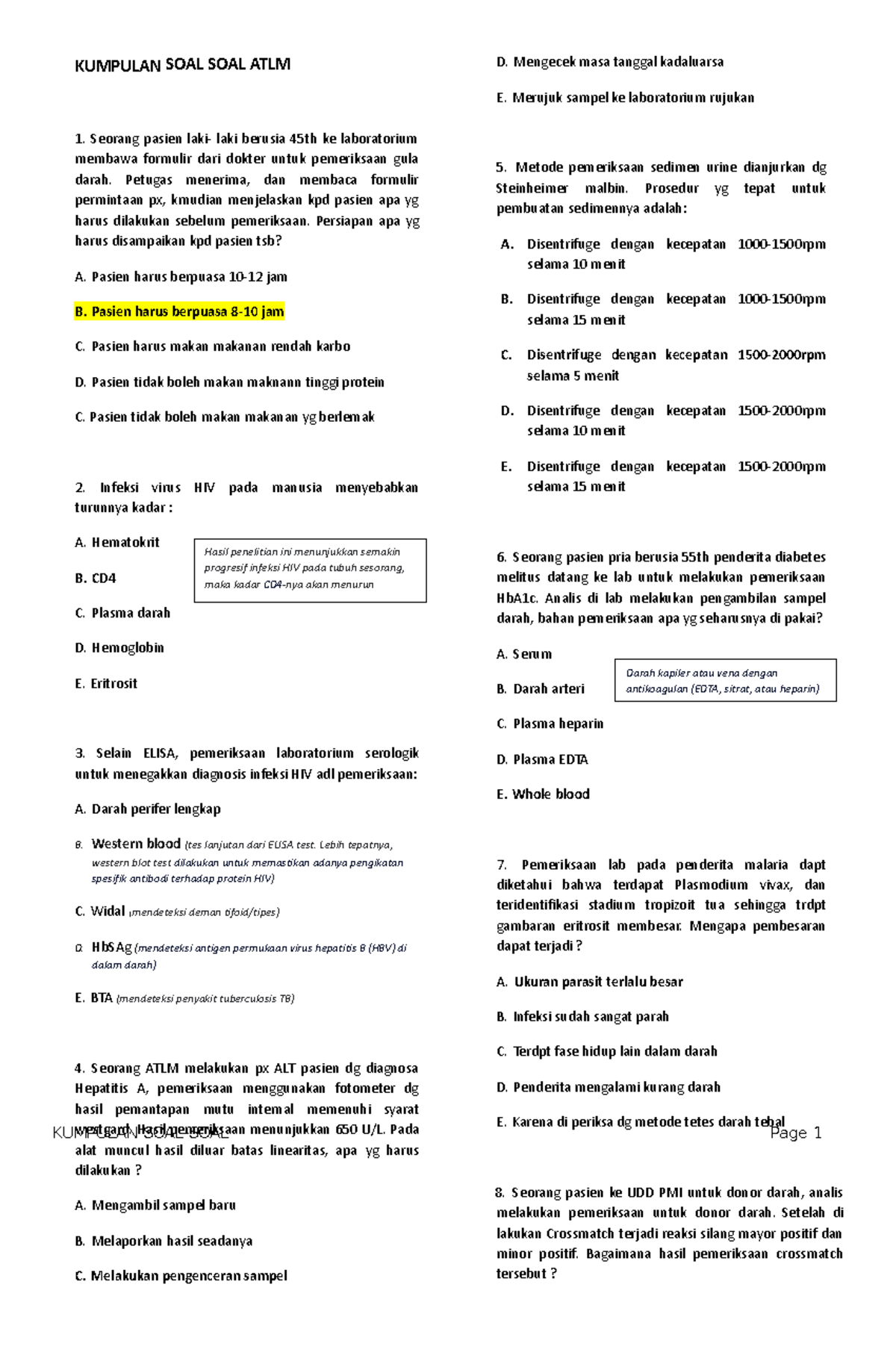 Kumpulan Soal ATLM 1: Persiapan, Teknik, dan Prosedur Lab Kesehatan - Document Preview