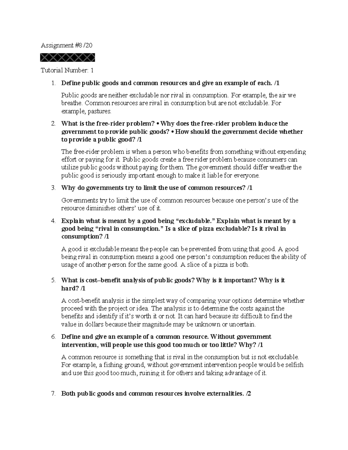 Econ 101: Assignment #8 - Understanding Public Goods & Resources - Studocu