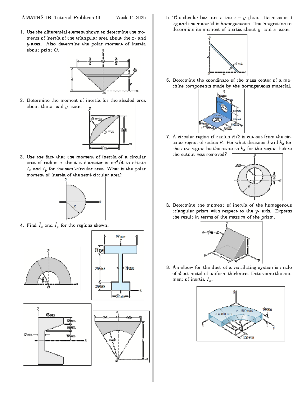 AMATHS 1B: Tutorial Problems on Moments of Inertia - Studocu