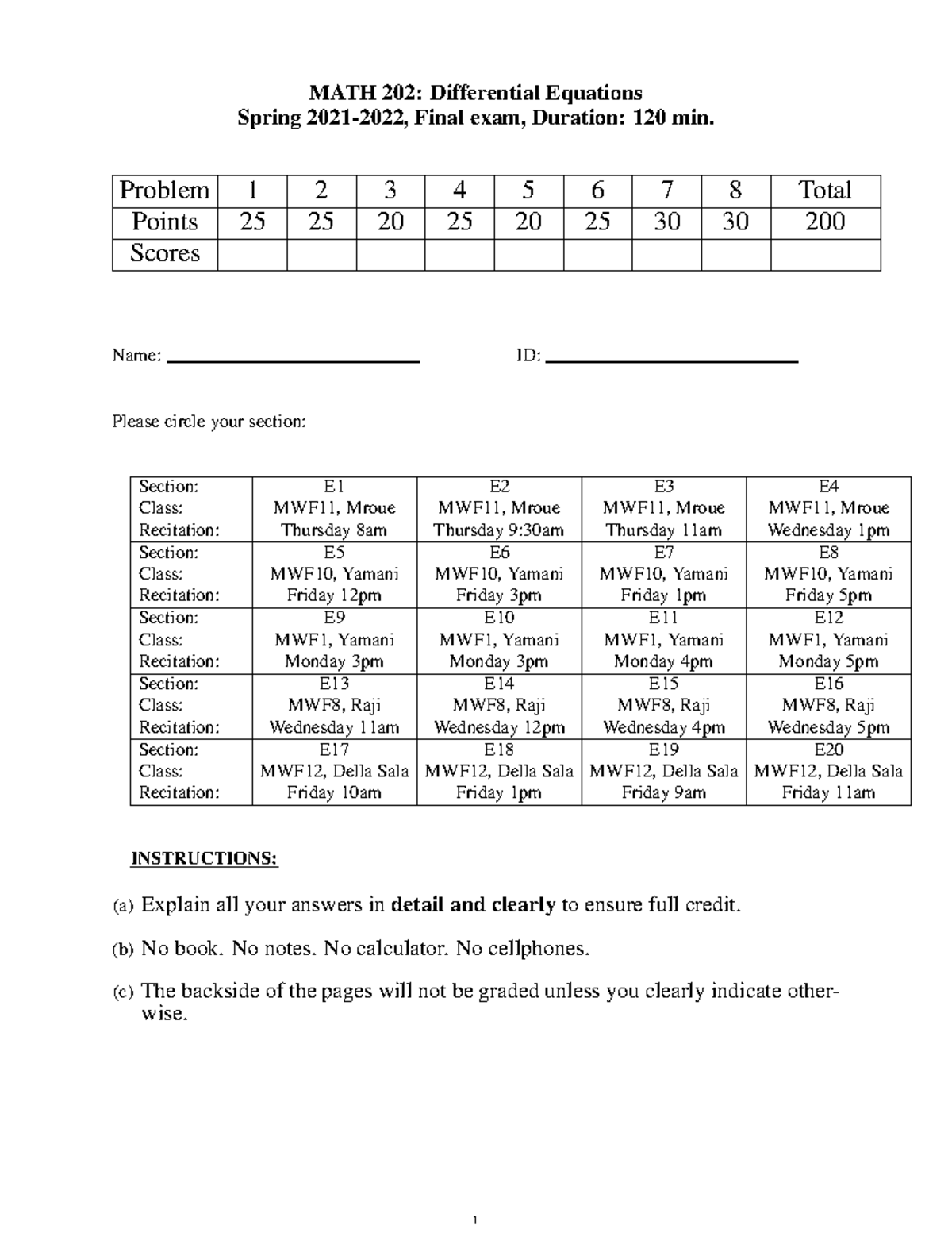MATH202 Spring 2022 Final Exam Solutions and Scoring Guide - Studocu