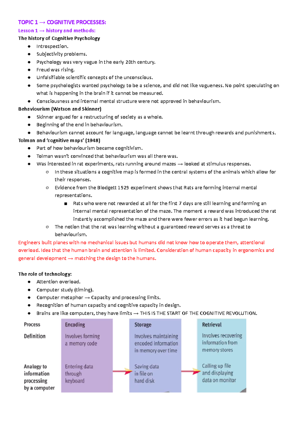 Psych 1002 Lecture Notes: Cognitive Processes & Memory Concepts - Studocu
