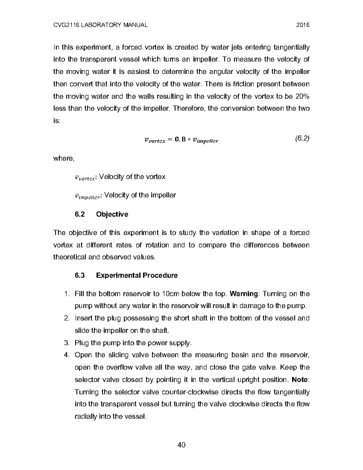 CVG2116 Laboratory Manual: Forced Vortex Experiment 2016 - Studocu