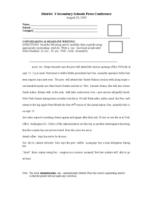 Copyreading 9 - An activity sheet for copy reading. - Exercise 3 ...