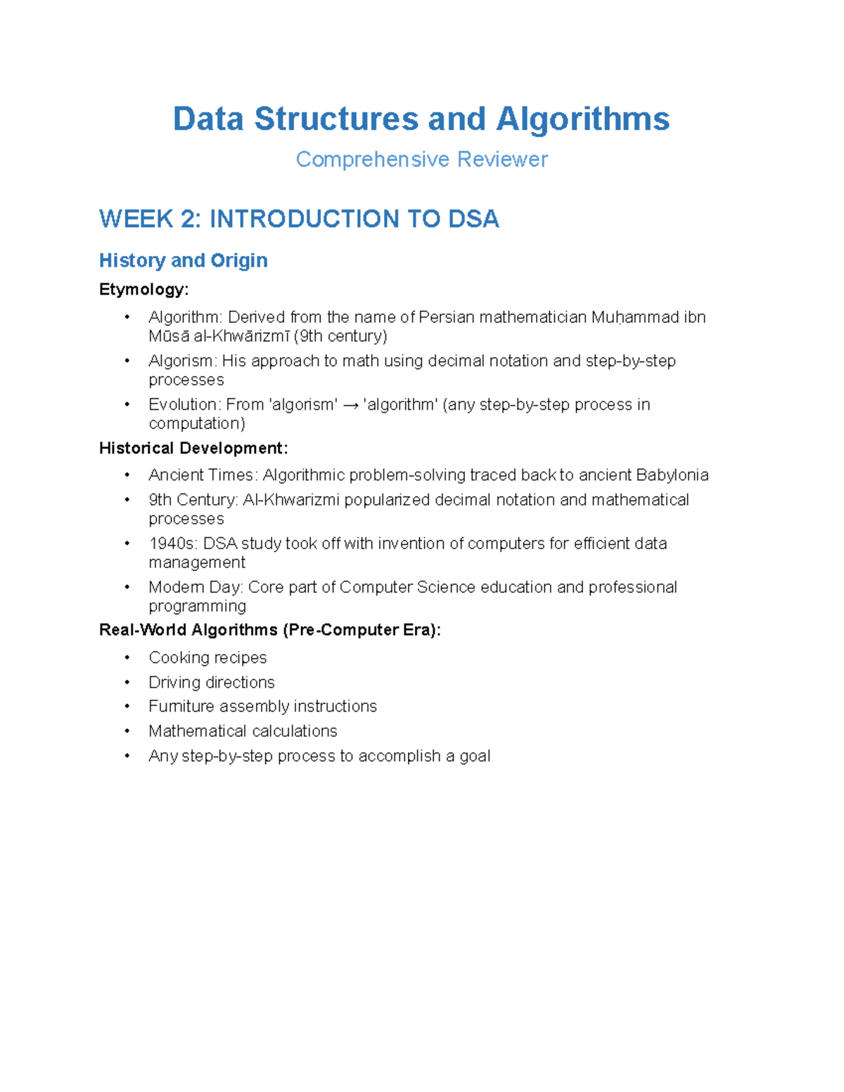 DSA 101: Comprehensive Reviewer for Data Structures & Algorithms - Studocu